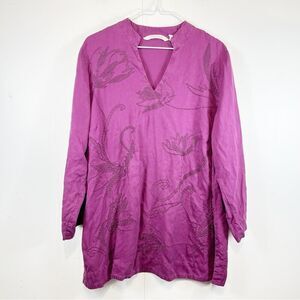 Soft Surroundings #3AM46 Purple Embroidered Floral Tunic Size Woman's Petite XL